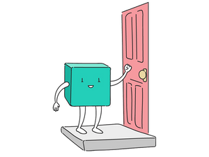 cartoon sketch of numa kit knocking on the door. Convenience.