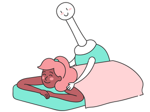cartoon sketch of peri bottle giving a massage to a new mom