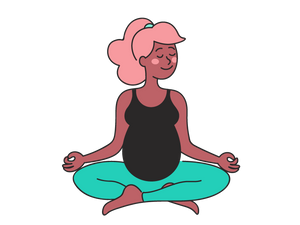 cartoon sketch of pregnant mom meditating. peace of mind.