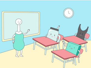 top postpartum questions. peri bottle teaching a class to other sketched characters - tank top, water bottle, and kit 